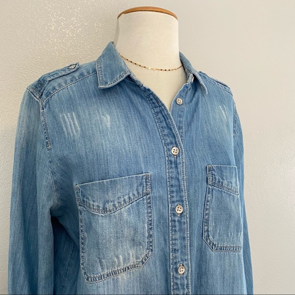 SOLD Express Boyfriend Denim Button Shirt Medium - Picture 2 of 7